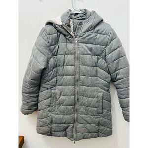 Gray Quilted Puffer Coat Hooded Sherpa Lined Jacket Women's Plus Size 1X